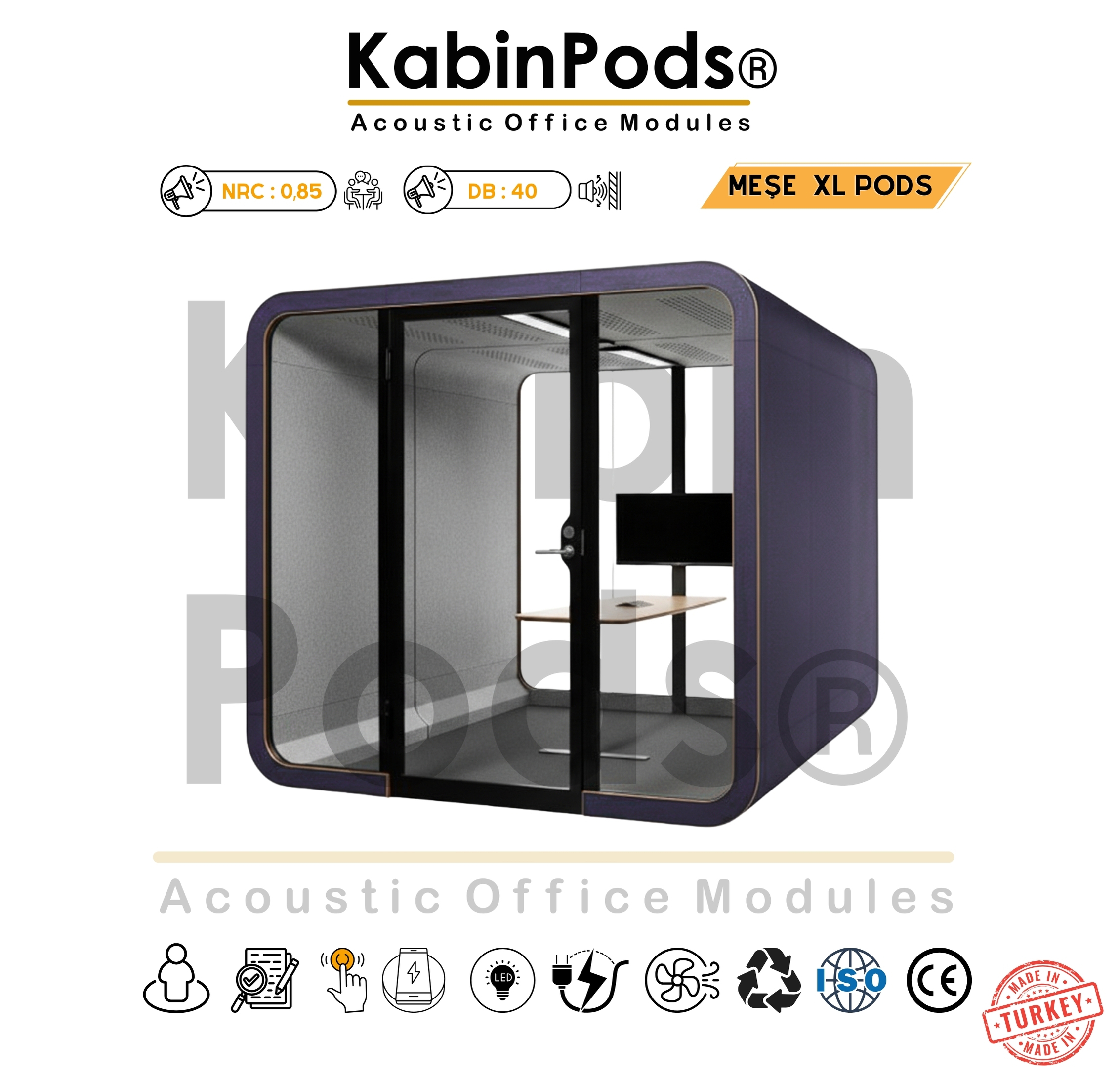 Altı–sekiz kişilik büyük ofis toplantı kabini – KabinPods