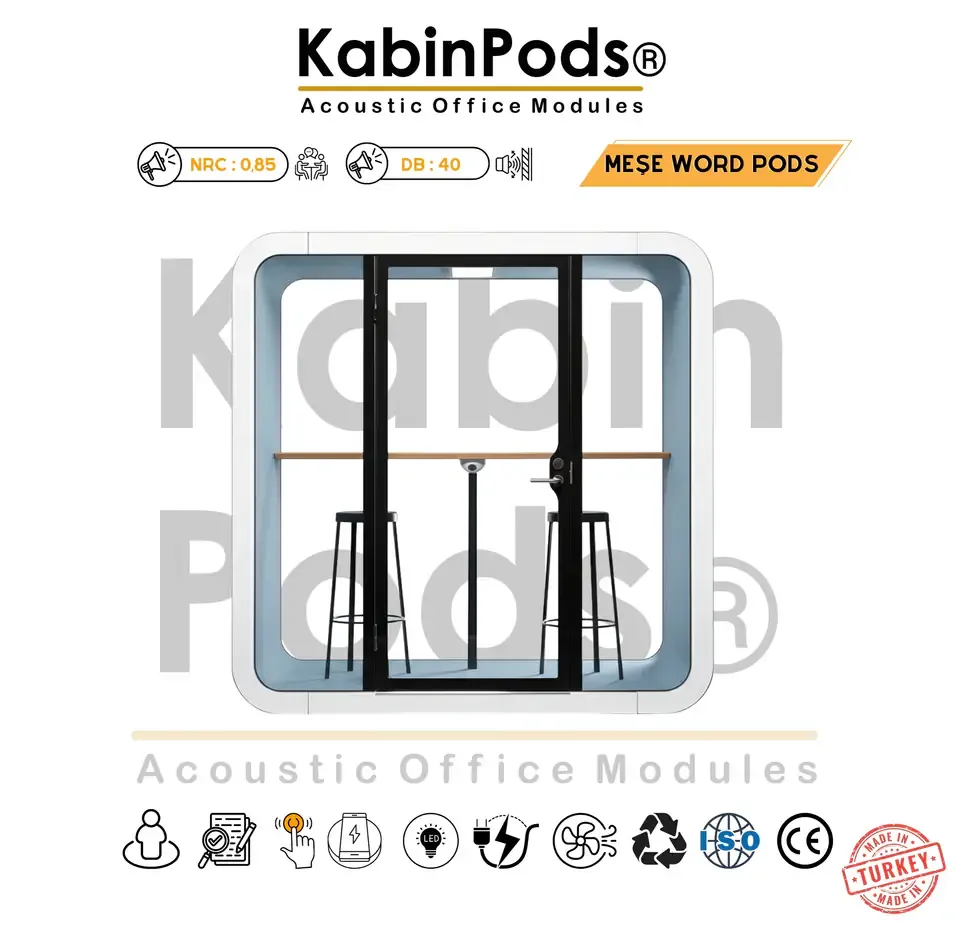 Toplantı kabini seçiminde kullanım senaryosu için ofis kabin görseli